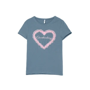 Cropp - Koszulka z koronkowym sercem - szary