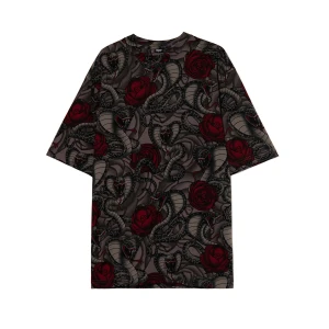 Cropp - Koszulka z motywem węży i róż - szary