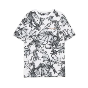 Cropp - Koszulka z motywem ziejących smoków - biały