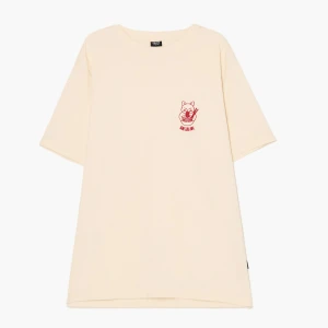 Cropp - Koszulka z naszywką kota jedzącego ramen - beżowy