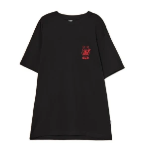 Cropp - Koszulka z naszywką kota jedzącego ramen - czarny