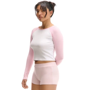 Cropp - Koszulka z różowymi raglanowymi rękawami - różowy