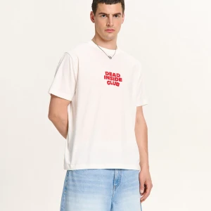 Cropp - Koszulka z tekstowym nadrukiem - kremowy