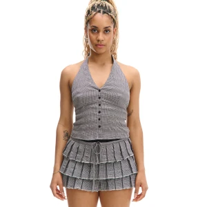 Cropp - Kraciasta bluzka z wiązaniem - jasny szary