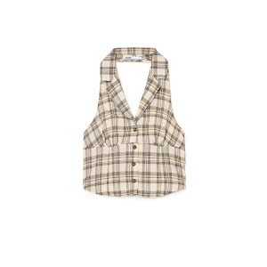 Cropp - Kraciasty crop top zapinany na guziki - kremowy