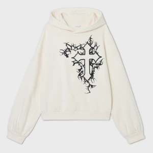 Cropp - Kremowa bluza hoodie z haftowanym - kremowy