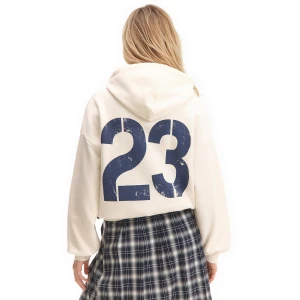 Cropp - Kremowa bluza hoodie z napisami - kremowy