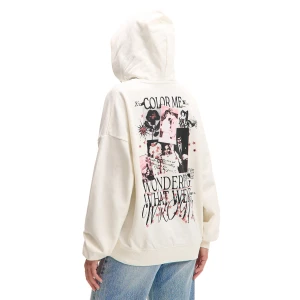 Cropp - Kremowa bluza z kapturem i nadrukiem - kremowy