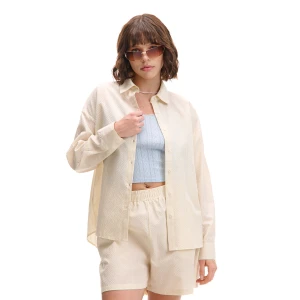 Cropp - Kremowa koszula w delikatną kratkę - kremowy