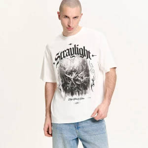 Cropp - Kremowa koszulka z malarskim motywem - kremowy