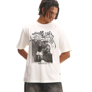 Cropp - Kremowa koszulka z nadrukiem - kremowy