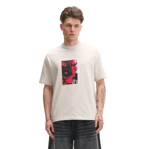 Cropp - Kremowa koszulka z nadrukiem - kremowy