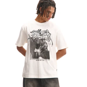 Cropp - Kremowa koszulka z nadrukiem - kremowy