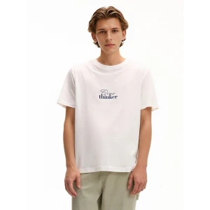 Cropp - Kremowa koszulka z napisem - kremowy