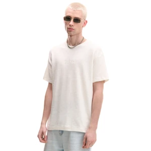 Cropp - Kremowa koszulka z tekstowym haftem - kremowy