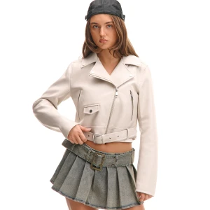 Cropp - Kremowa kurtka biker z imitacji skóry - beżowy