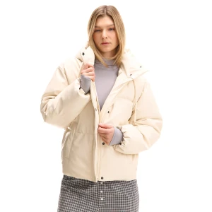 Cropp - Kremowa kurtka puffer z imitacji skóry - kremowy