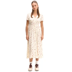 Cropp - Kremowa sukienka maxi w kwiaty - kremowy