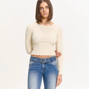 Cropp - Kremowa wiskozowa bluzka z marszczeniem - kremowy