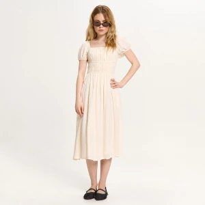 Cropp - Kremowa wiskozowa sukienka - kremowy