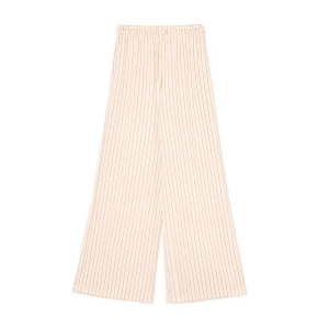 Cropp - Kremowe spodnie wide leg w paski - kremowy