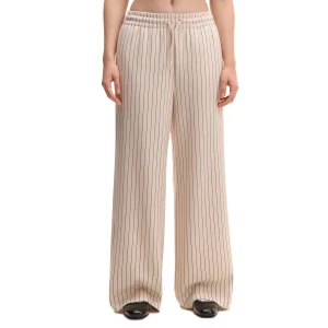 Cropp - Kremowe spodnie wide leg w paski - kremowy