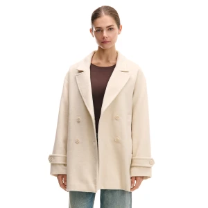 Cropp - Kremowy krótki płaszcz oversize - kremowy