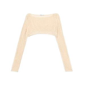 Cropp - Kremowy krótki sweter z siateczki - kremowy