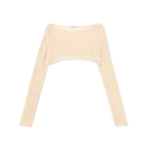 Cropp - Kremowy krótki sweter z siateczki - kremowy