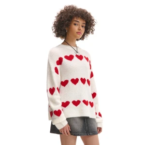Cropp - Kremowy sweter w serduszka - kremowy