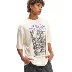 Cropp - Kremowy T-shirt z drzeworytem Durera - kremowy