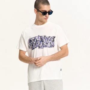 Cropp - Kremowy T-shirt z motywem graffiti - kremowy