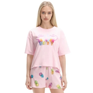 Cropp - Krótka dwuczęściowa piżama z Trollami - różowy