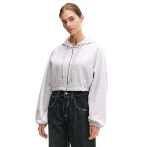 Cropp - Krótka zapinana bluza z szerokimi rękawami - jasny szary