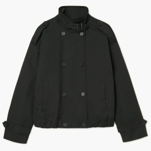 Cropp - Krótki czarny trencz z kołnierzem - czarny