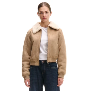 Cropp - Krótki kożuch z imitacji zamszu - brązowy