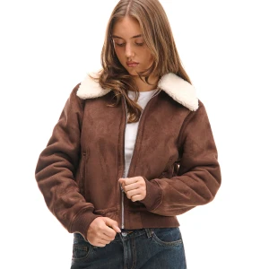 Cropp - Krótki kożuch z imitacji zamszu - czerwony