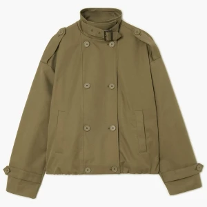 Cropp - Krótki oliwkowy trencz z kołnierzem - zielony