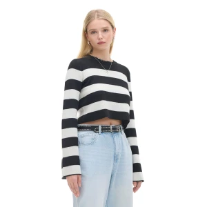 Cropp - Krótki sweter w paski - czarny