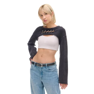 Cropp - Krótki sweter z agrafkami - czarny