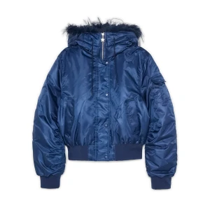 Cropp - Kurtka bomber z futrem przy kapturze - granatowy