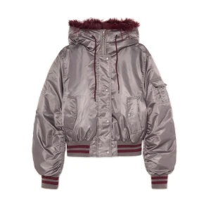 Cropp - Kurtka bomber z futrem przy kapturze - szary