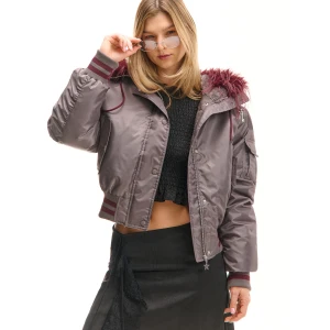 Cropp - Kurtka bomber z futrem przy kapturze - szary