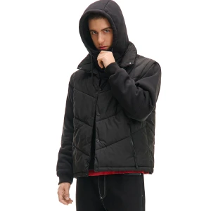 Cropp - Kurtka puffer z kapturem w formie bluzy - czarny