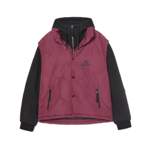 Cropp - Kurtka puffer z kapturem w formie bluzy - kasztanowy