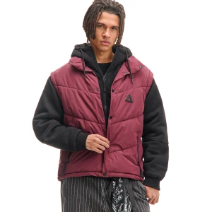 Cropp - Kurtka puffer z kapturem w formie bluzy - kasztanowy