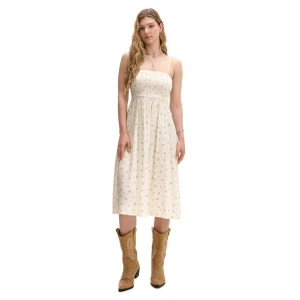 Cropp - Kwiatowa sukienka midi z dopasowaną górą - kremowy