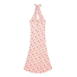 Cropp - Kwiatowa sukienka wiązana na szyi - różowy