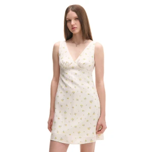 Cropp - Lekka wiskozowa sukienka mini w kwiaty - kremowy