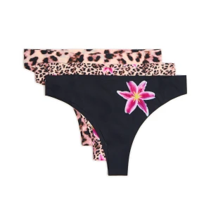 Cropp - Majtki brazyliany z motywem panterki i kwiatów - brązowy